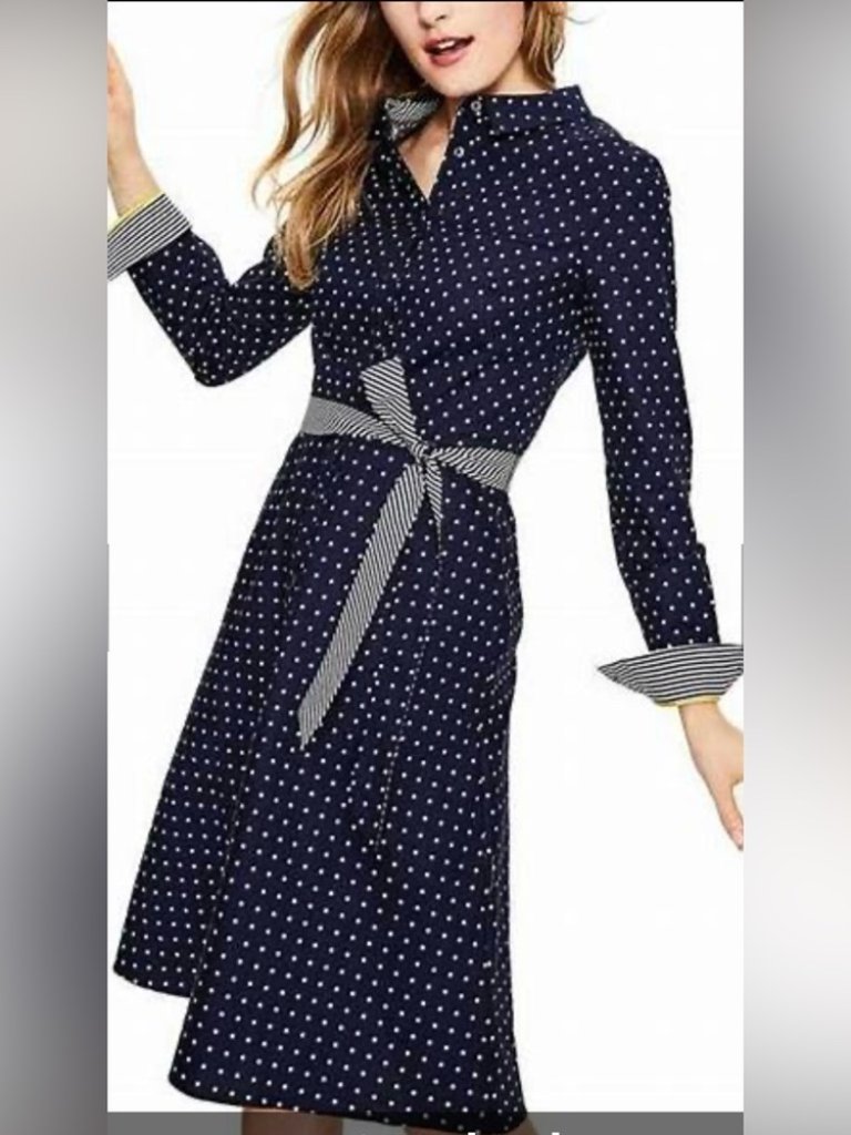 Boden Posy Shirt Dress Navy Polka Dot
